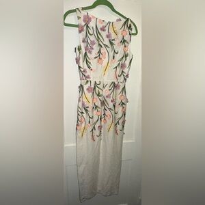 ANTONIO MELANI White Midi Dress with Pink, Yellow & Green Floral Embroidery